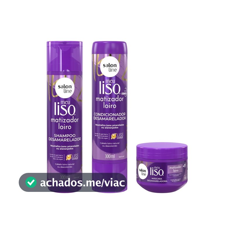 Combo Matizador Loiros Shampoo + Máscara + Condicionador Meu Liso Salon Line