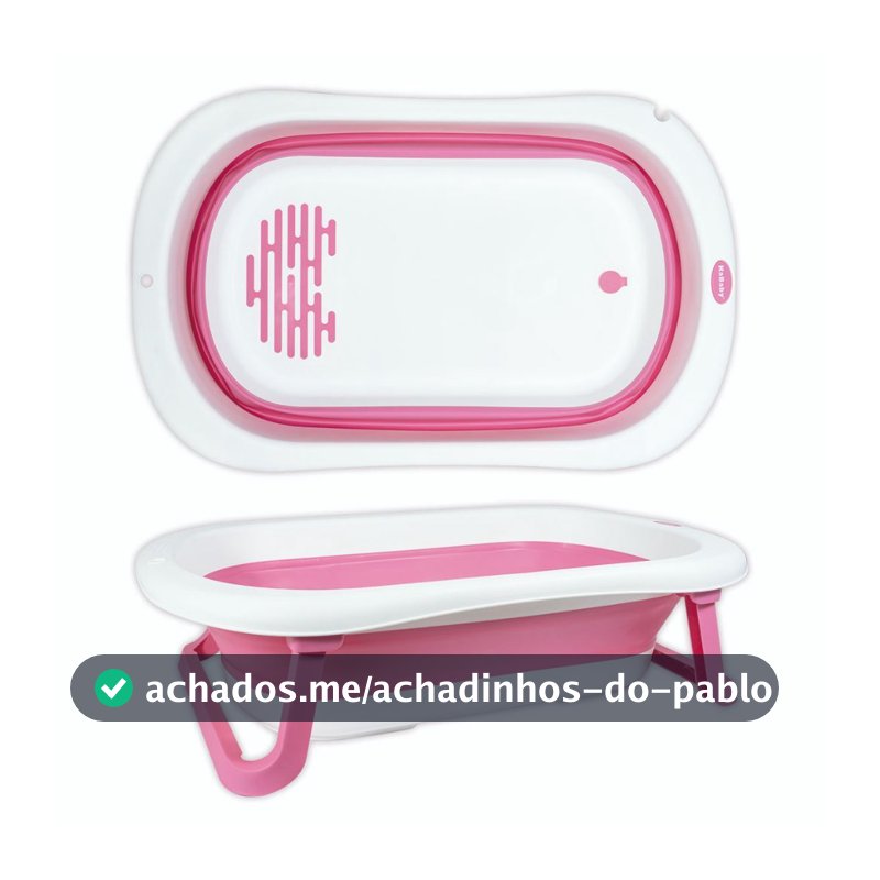 Super Banheira Infantil para Bebê Antiderrapante Dobrável 35 Litros Rosa - KaBaby