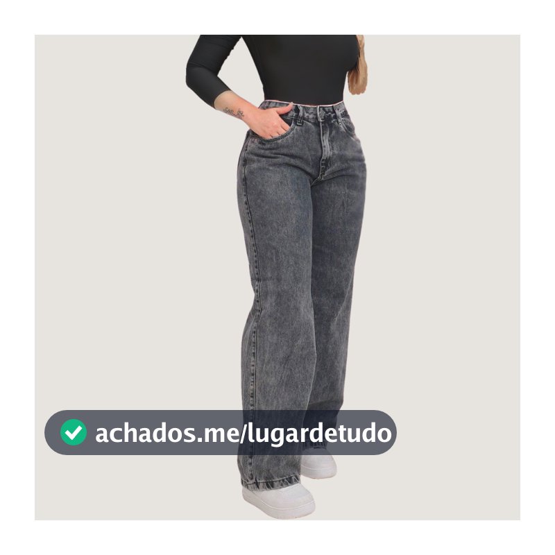 Calça Jeans Feminina Wide Leg Pantalona Cinza Grafite 100% Jeans Não Estica do 34 ao 44
