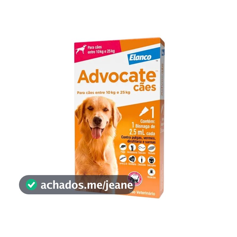 Advocate Elanco 2,5 mL para Cães de 10 Kg até 25 Kg - 1 Bisnaga