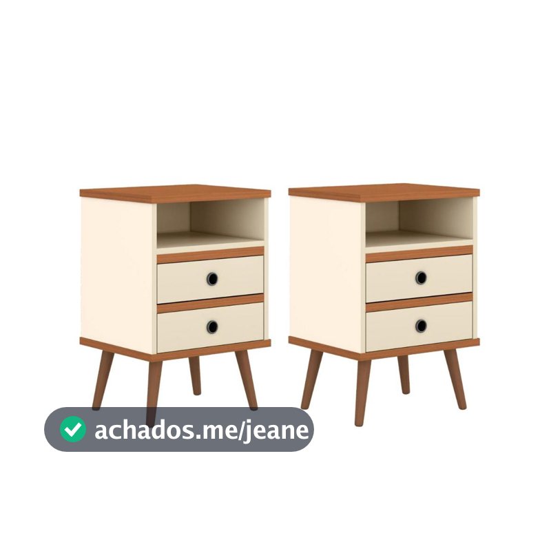 Kit Conjunto 2 Mesa De Cabeceira Retro Quarto Canto 2 Gavetas - Alan - CM
