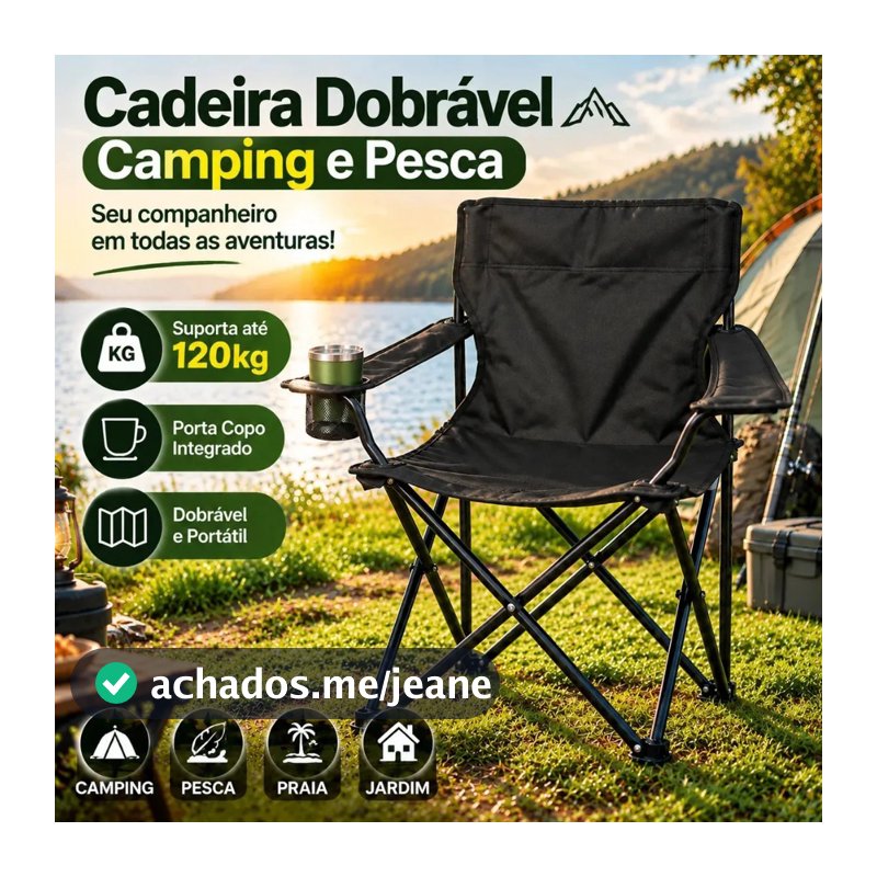 Cadeira Dobrável Portátil com Porta Copo Bolsa Transporte Praia Camping Pesca Resistente e Leve