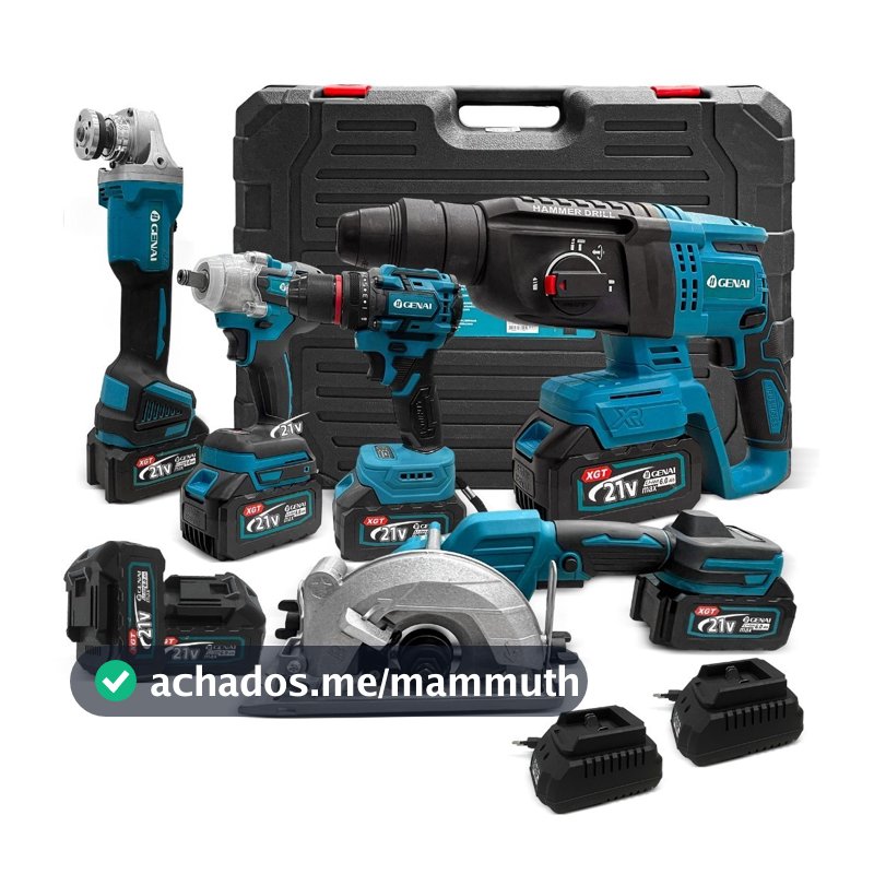 Brushless Kit 5 Em 1 Ferramentas Martelete Esmerilhadeira Lixadeira Parafusadeira Chave Impacto Com 5 Baterias 68V