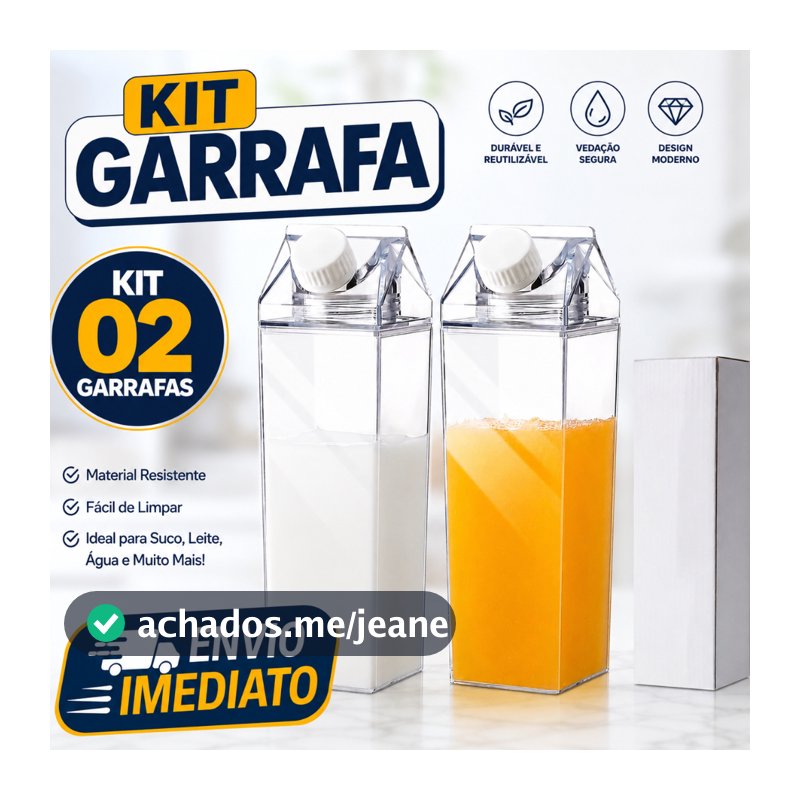 Kit 4/2 Garrafas Acrílico com Adesivo Caixa Leite Água Suco Geladeira 500ml