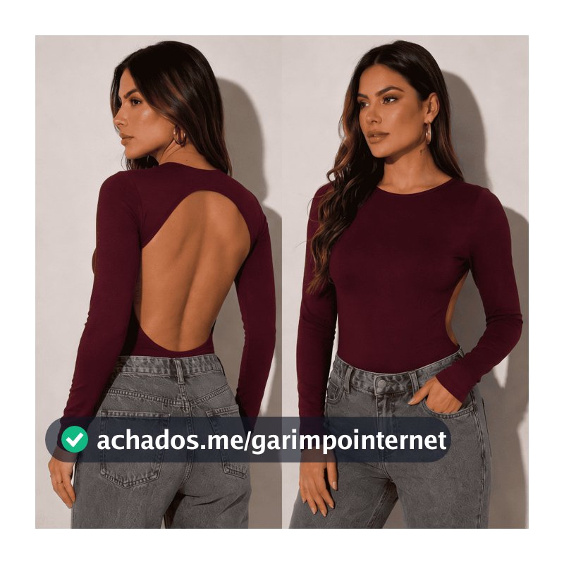 Body Feminino Manga Longa Costas Aberta Elegante Confortável Suplex Premium Forrado