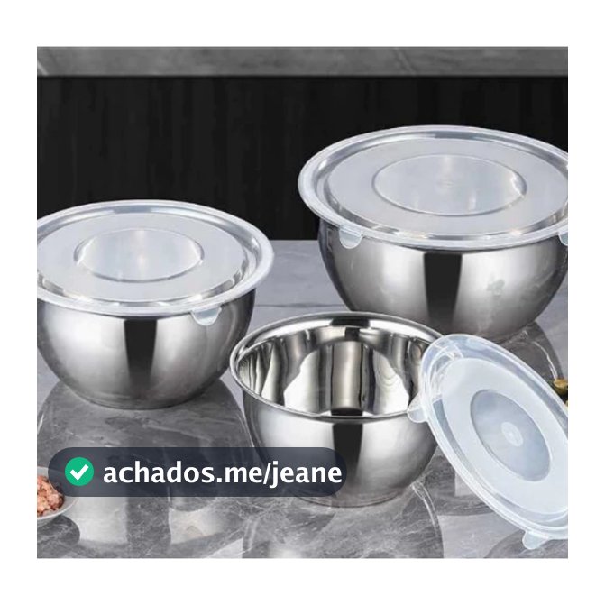 22/26/30CM de Bowls Tigelas de Inox com Tampa Plastica - bacia inox bowl inox