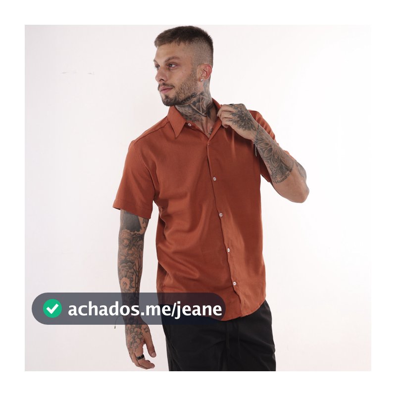 Camisa Linho Masculino Social Slim Manga Curta Lisa Botões