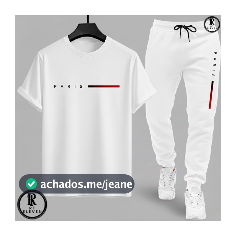 Kit Conjunto Camiseta e Calça moletom Moda masculina camiseta casual Paris Malha Algodão + calça Moletom Com bolso aRT