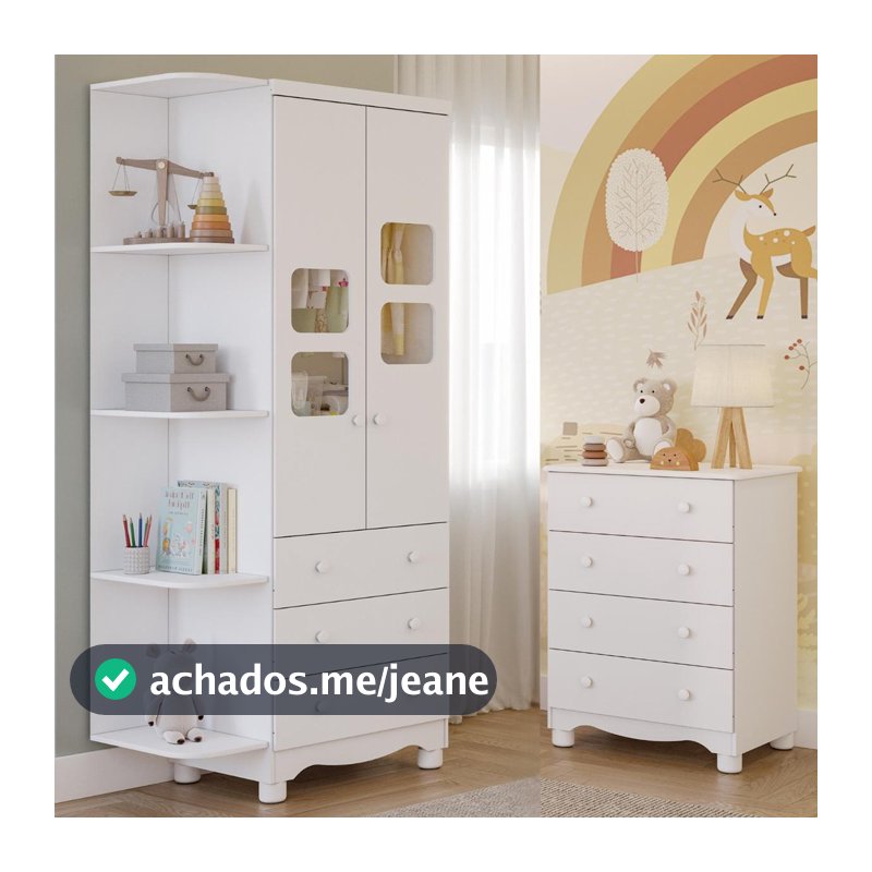 Quarto Bebê Completo Guarda Roupa Uli 2 Portas C/ Prateleiras Gaveteiro 4 Gavetas 100% MDF