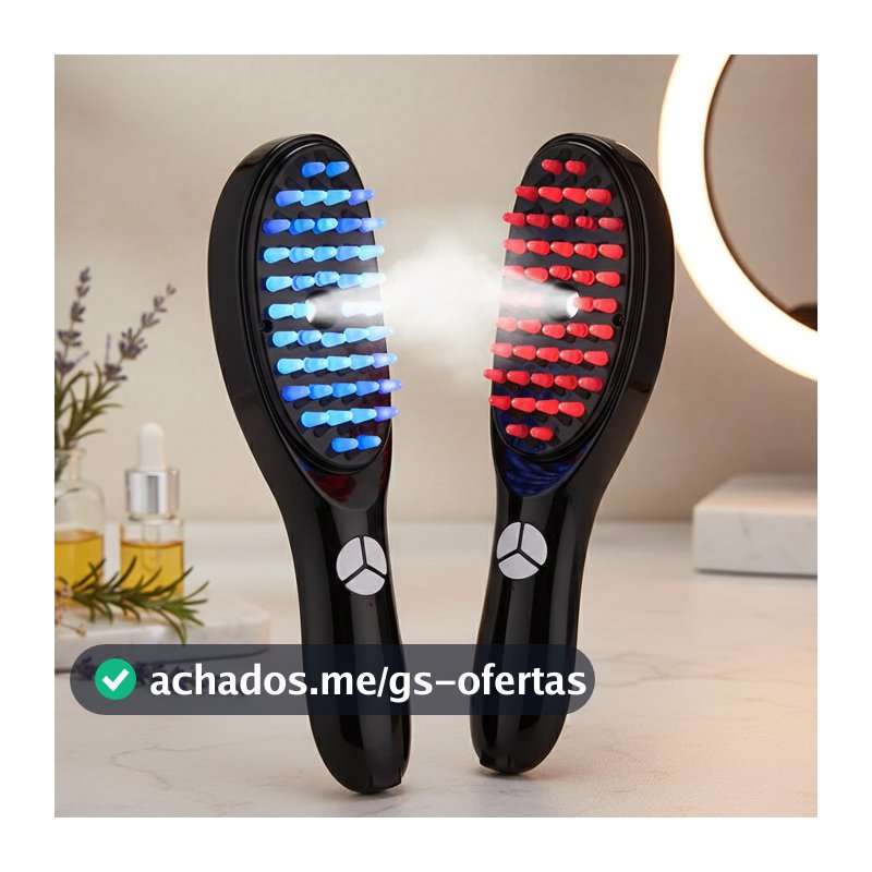 Massageador Capilar Sem Fio LED Azul Vermelho Escova Vibratória Estímulo Crescimento