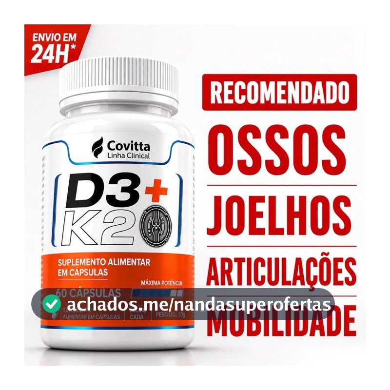 Vitamina D3 + K2 60 Cápsulas | Ossos Fortes | Imunidade | Saúde Óssea | Covitta