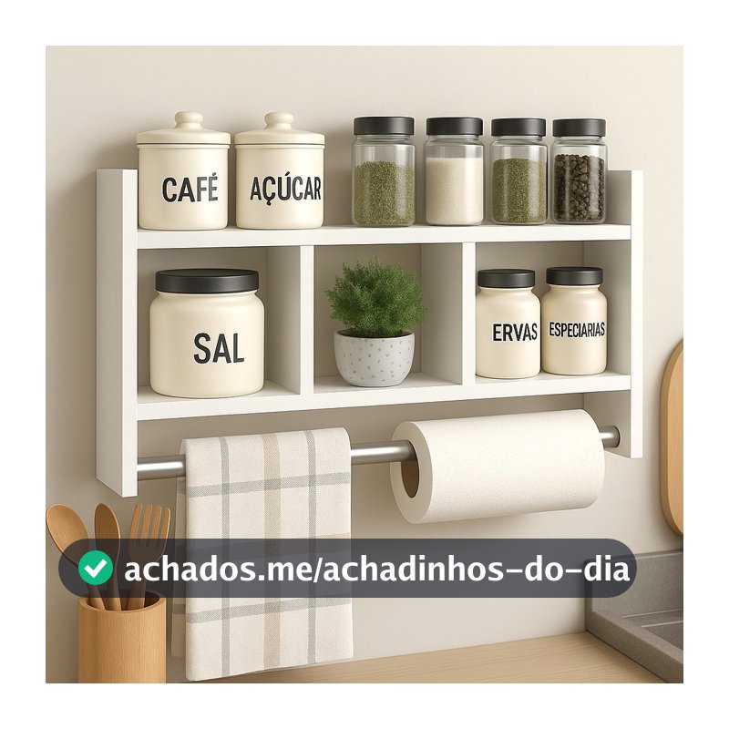 Nicho Porta Papel Toalha e Condimentos Potes Cozinha Banheiro 100% MDF BRANCO TX 15mm Tubo Metal Montado