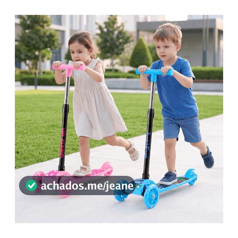 Patinete Infantil 3 Rodas Luz de LED Dobrável Portátil Altura Regulável Freio Traseiro Suporta 40kg Azul Rosa