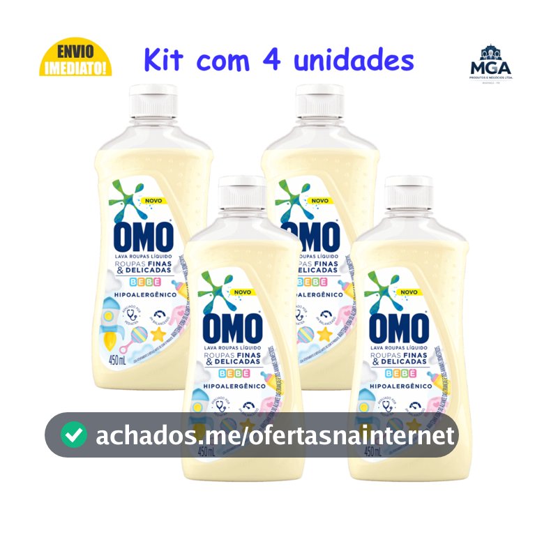 Kit OMO Sabão Líquido Bebê 450ml Hipoalergênico Roupas Delicadas Lava Roupas Infantil