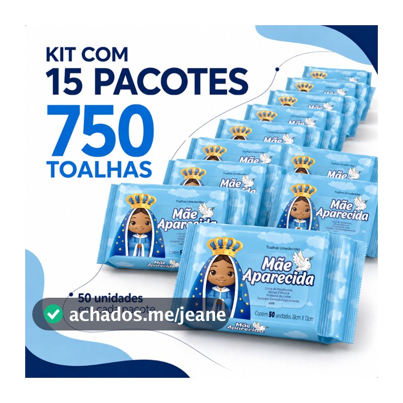 Kit 15 Pacotes Mãe Aparecida Lenço Umedecido Bebê 750 Folhas Toalhas Umedecidas