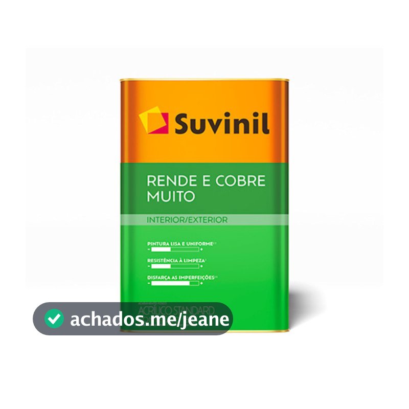 Tinta Suvinil Rende & Cobre Muito 18L Acrílica Uniforme Lavável Alta Durabilidade Resistencia a Sol