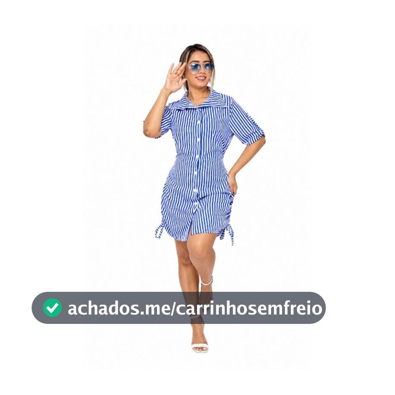 Vestido Chemise Feminino Social Curto Manga Curta com Botões e Ajuste na Cintura - Liso e Listrado