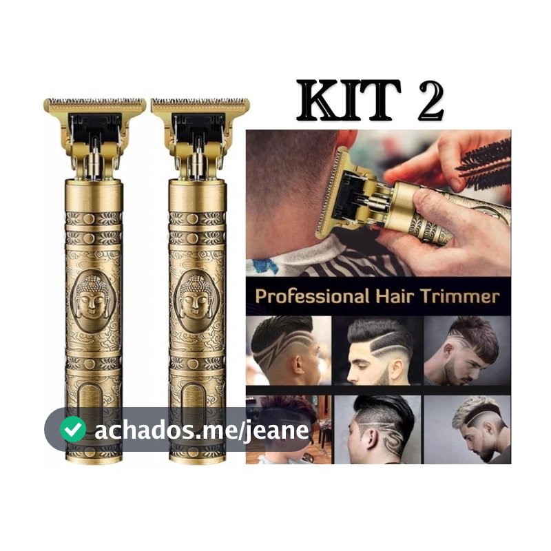 KIT 2 Máquina Profissional T9 Para Acabamento Corte e Barbear Sem Fio Portátil USB