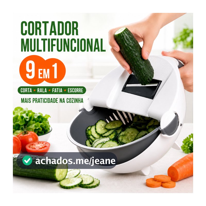 Cortador de Legumes e Vegetais 9 em 1 Multifuncional com Ralador Fatiador e Escorredor
