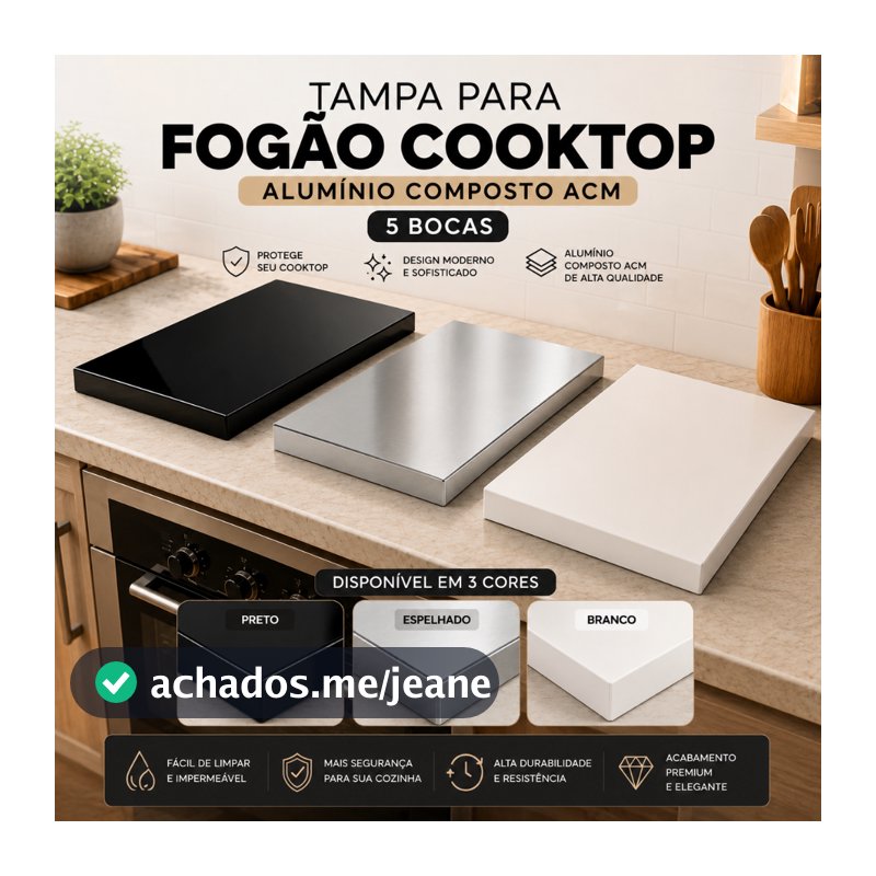 Tampa Caixa Para Fogão Cooktop em Alumínio Composto ACM 5 Bocas - Proteção contra riscos e Arranhões