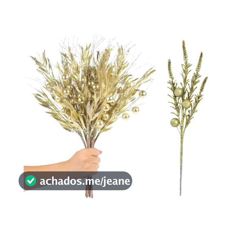 Kit 5 Pick Natalino Galhos Enfeite P/ Árvore Dourado Flores Para Arvore De Natal Galho Natal