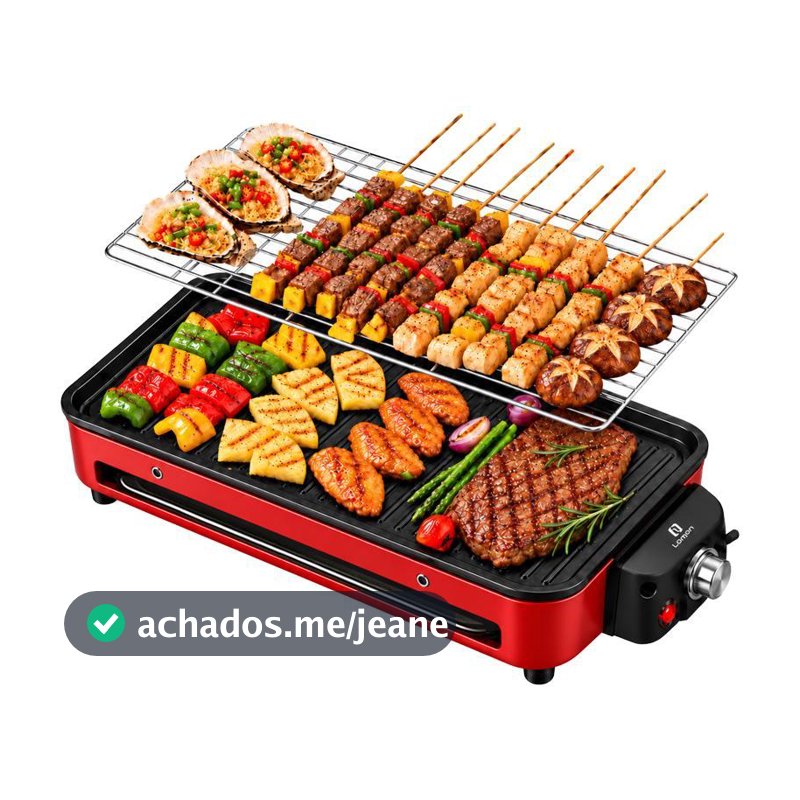 Churrasqueira Elétrica Chapa e Grelha Antiaderente Sem Fumaça Portátil Bivolt 127V 220V Apartamento Churrasco LONYAN