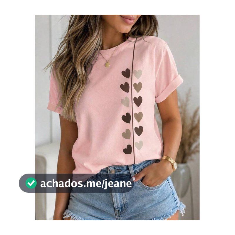 Camiseta Feminina Tshirt Blusa Camisa 100% Algodão Corações Malha Premium
