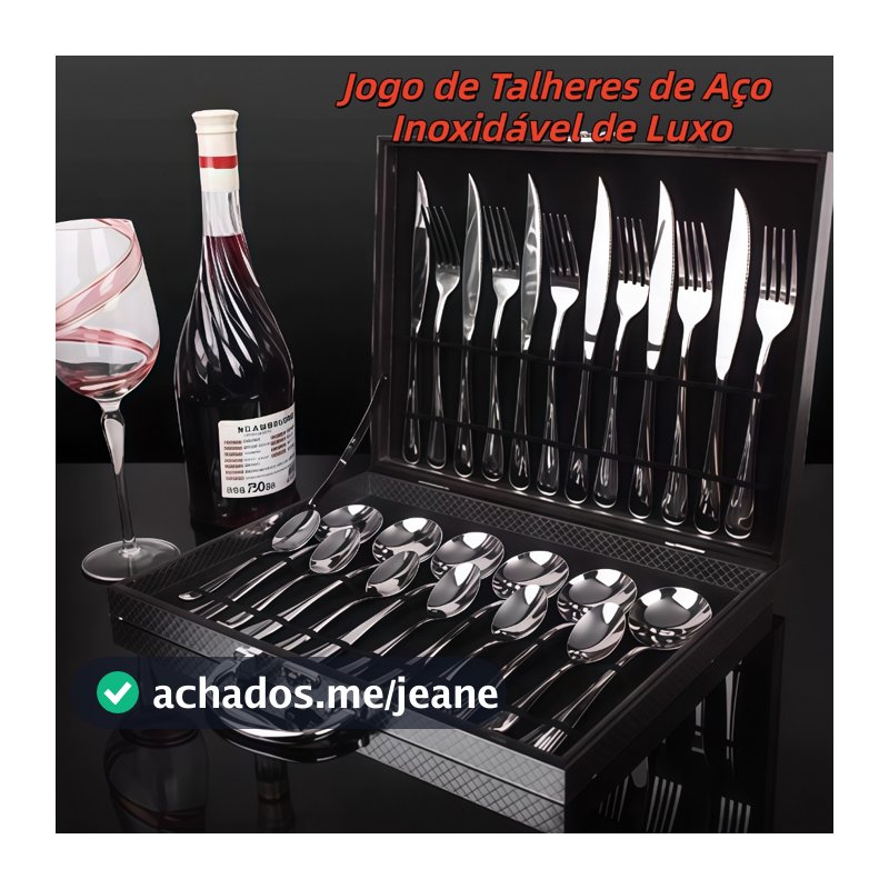 Jogo Talheres 24 Peças Faqueiro Inox Premium Luxo Com Maleta