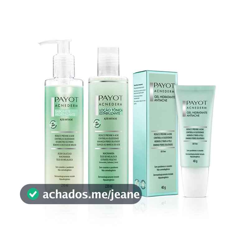 Kit Limpeza Tonificação e Gel Hidratante Acnederm Payot
