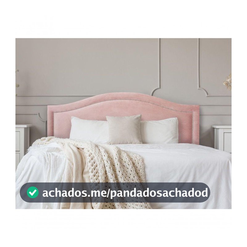 Cabeceira Casal Curva Luxo 140x60 Veludo Rosê - Tachas Prata