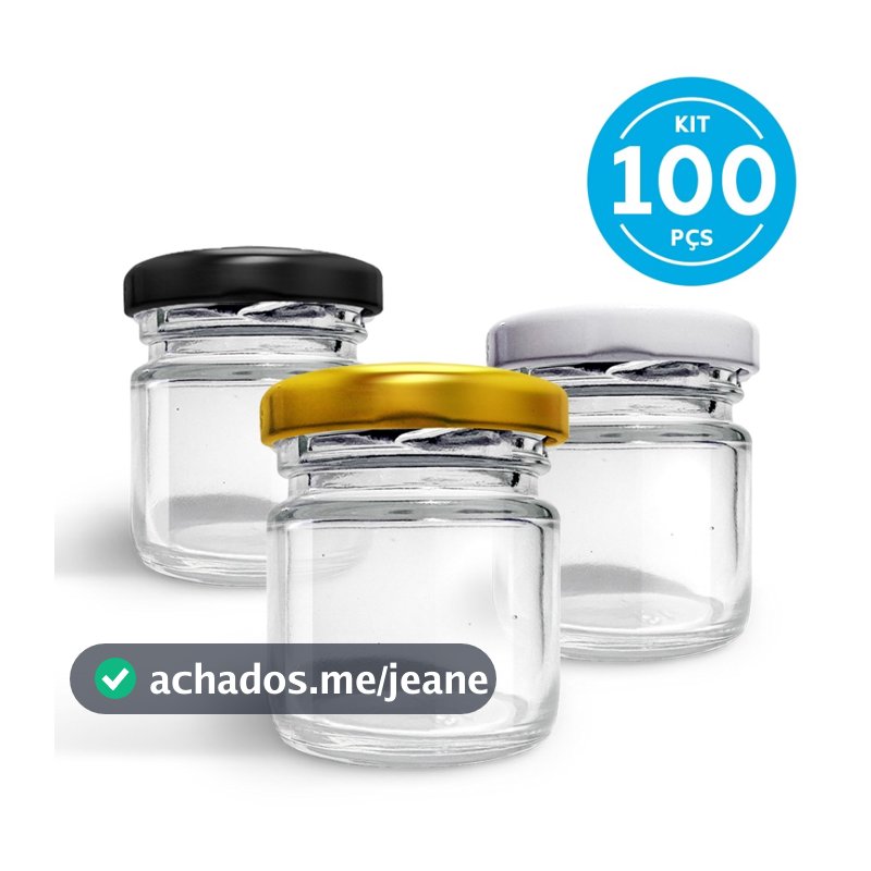 KIT c/100 Potes de Vidro 40ml p/Geleias, Doces, Conservas, Temperos, Compotas