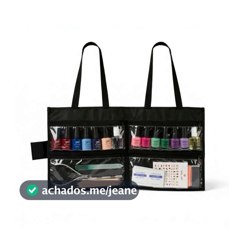 Bolsa Porta Esmaltes Profissional Manicure Grande Dobrável Com Divisórias Transparente Para Kit Unhas