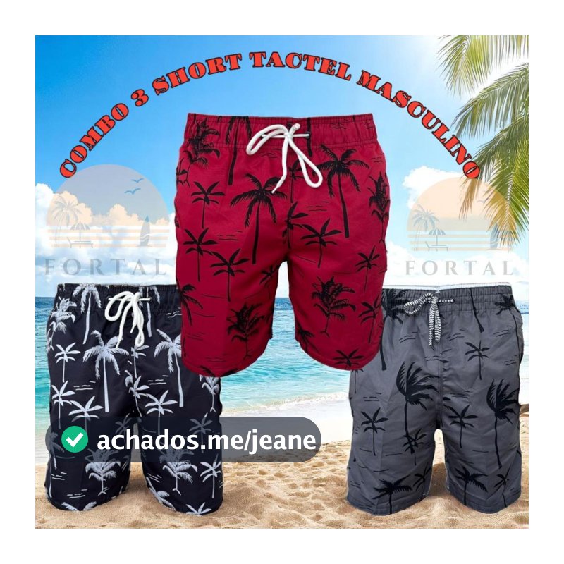 SHORT BERMUDA Masculina Adulto Mauricinho Plus Size Moda Short Tactel Masculino Ideal P/ Praia Piscina Casual - 12H