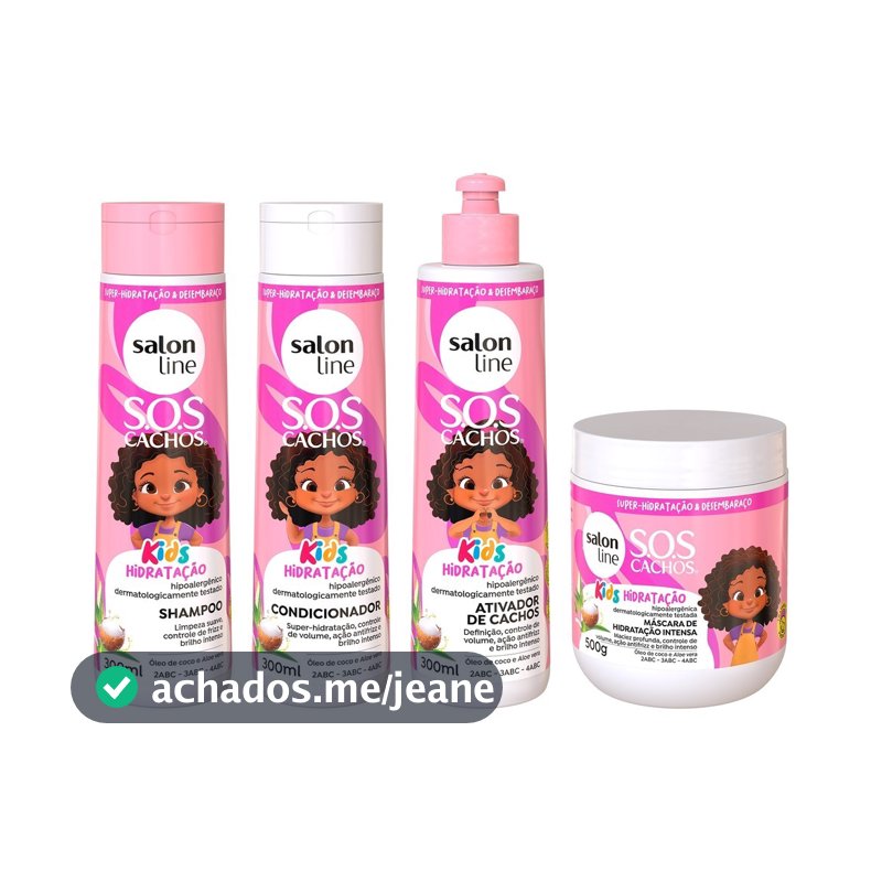 Kit Shampoo + Condicionador + Máscara + Ativador de Cachos SOS Cachos Kids Hidratação Salon Line