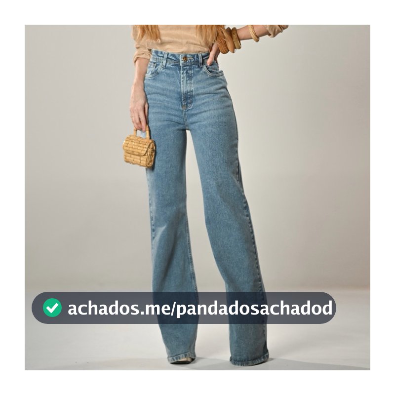 Calça Wide Leg Feminina Jeans Cintura Alta Pantalona Premium 1% Elastano