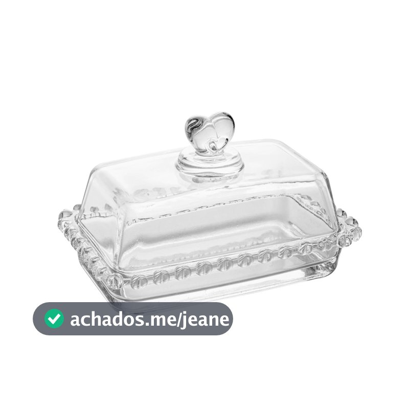 Manteigueira de Vidro Cristal com Tampa Transparente Coração 17x10,5cm - Lyor