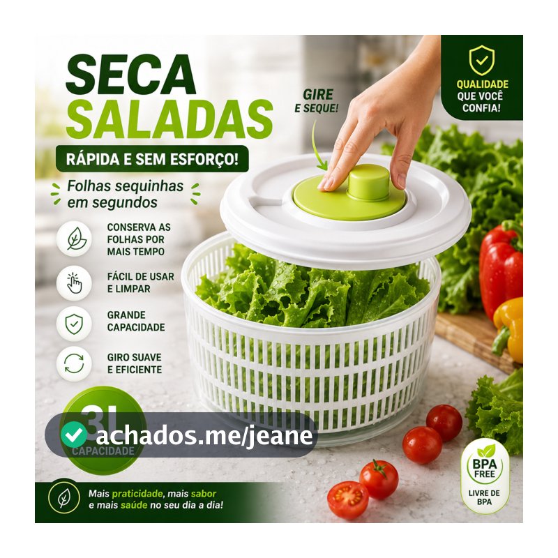 Centrífuga de Salada 3L Manual Seca Folhas Verduras Hortaliças Escorredor Giro Rápido