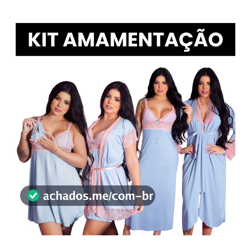 Kit Maternidade 4 Peças Robe e Camisola Amamentação Longa e Curta Gestante
