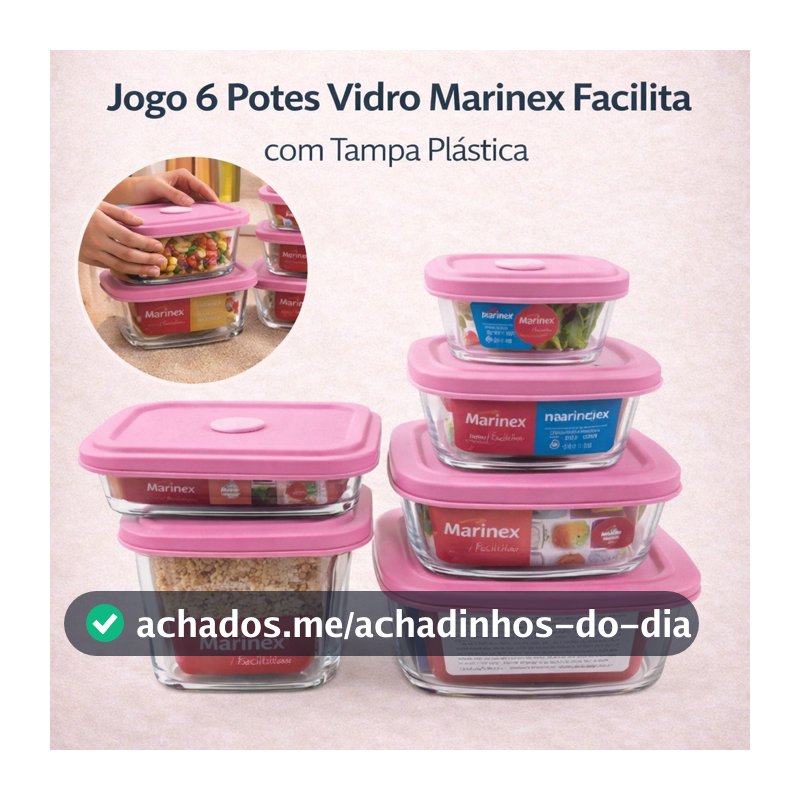 Jogo 6 Potes Marinex Vidro Facilita C/ Tampa Plástica BPA Free ENVIO IMEDIATO