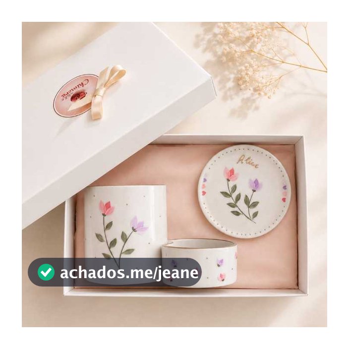 Kit Porta lápis e Joia do Dia Porcelana Pintada à Mão Tulipas Presente Decorativo Exclusivo