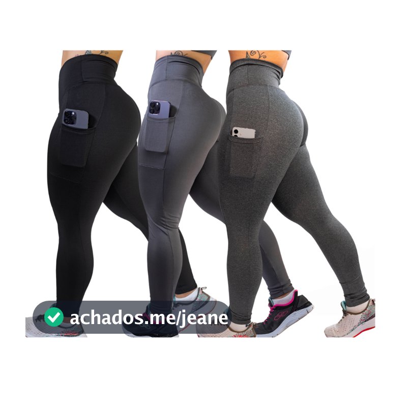 Kit 3 Calças C/ Bolso Cintura Alta Reforçada Caminhada Fitness