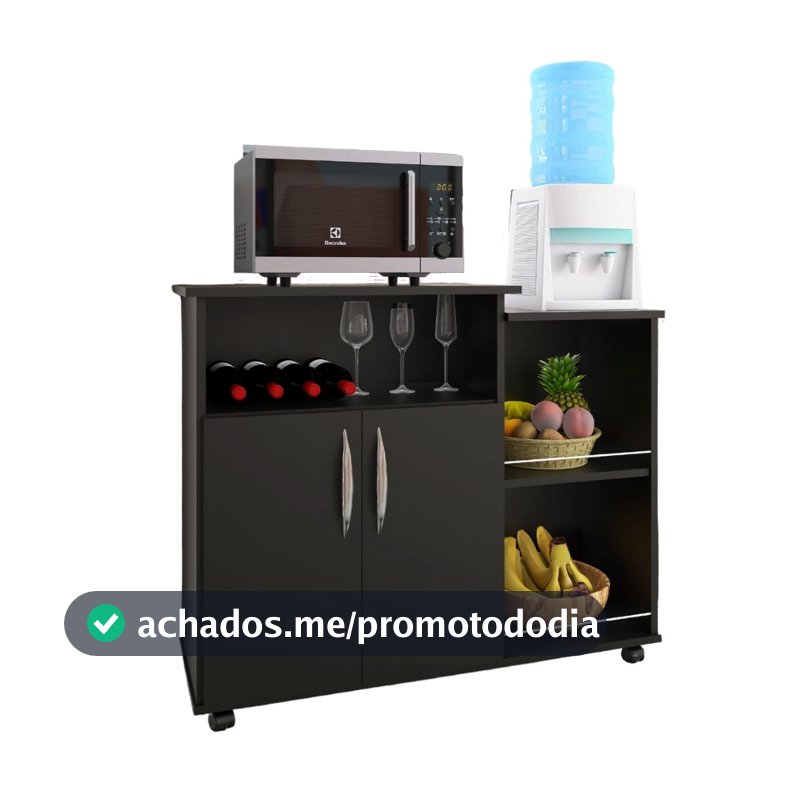 Balcão Armário Fruteira Multi-funcional 2 Portas - Preto