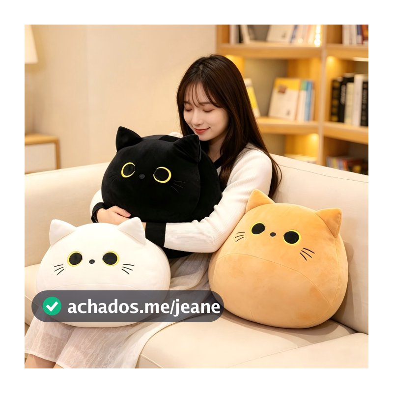 Gato Pelúcia Preto 40 cm Gigante Almofada Travesseiro Macio Presente