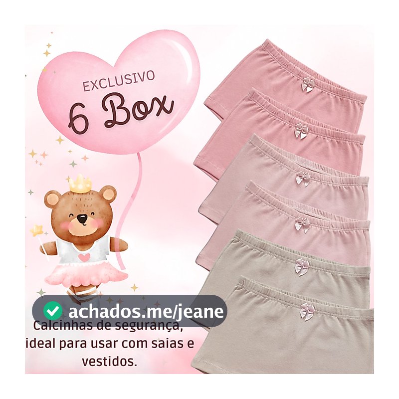 Kit 6 Calcinha Segurança Box Boxer Shorts Tapa Fralda Cueca Menina Infantil Feminina Cottom Algodão