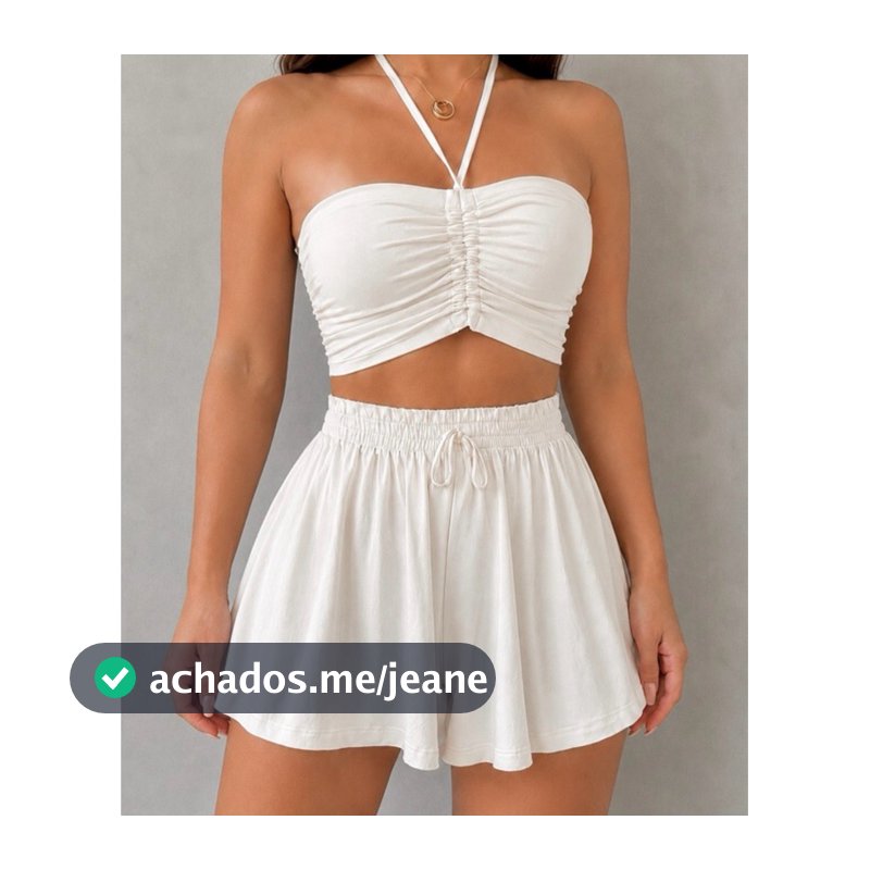 Conjunto feminino cropped drapeado franzido com amarração + Short soltinho godê em viscolycra confortável