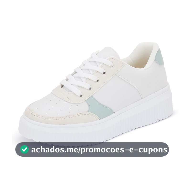 Tênis Feminino Plataforma Casual Verde e Branco, Conforto para o Dia a Dia Macerata Ref: 1024