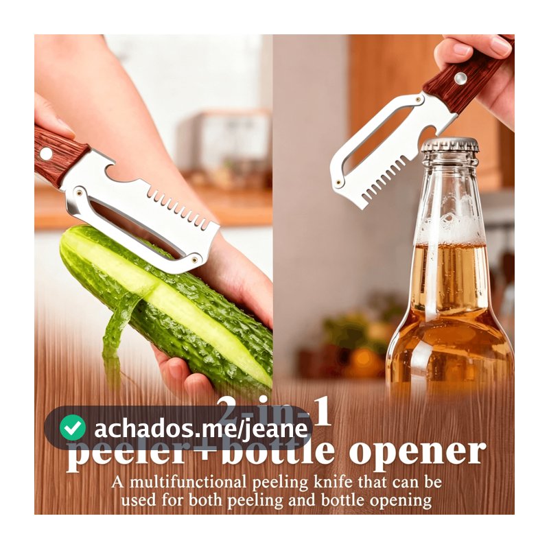 3-in-1 304 Stainless Steel Peeler with Wooden Handle, Vegetable Julienne & Bottle Opener, Kitchen Home