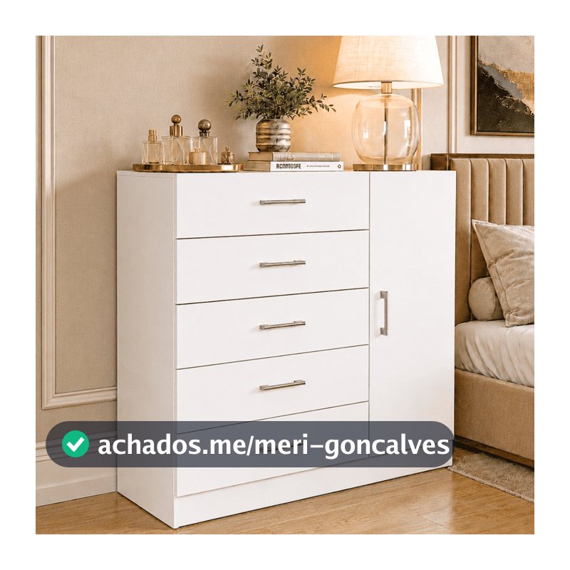 Cômoda Miami 5 Gavetas 1 Porta Sapateira Organizadora Quarto Moderno Branco Off White - Blue Moby