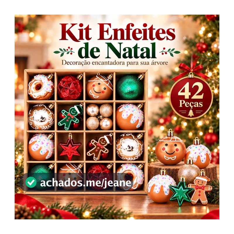 Kit 42 Enfeites de Natal para Árvore Guirlanda Mesa Vitrine Bolas Estrelas Glitter Decoração Natalina