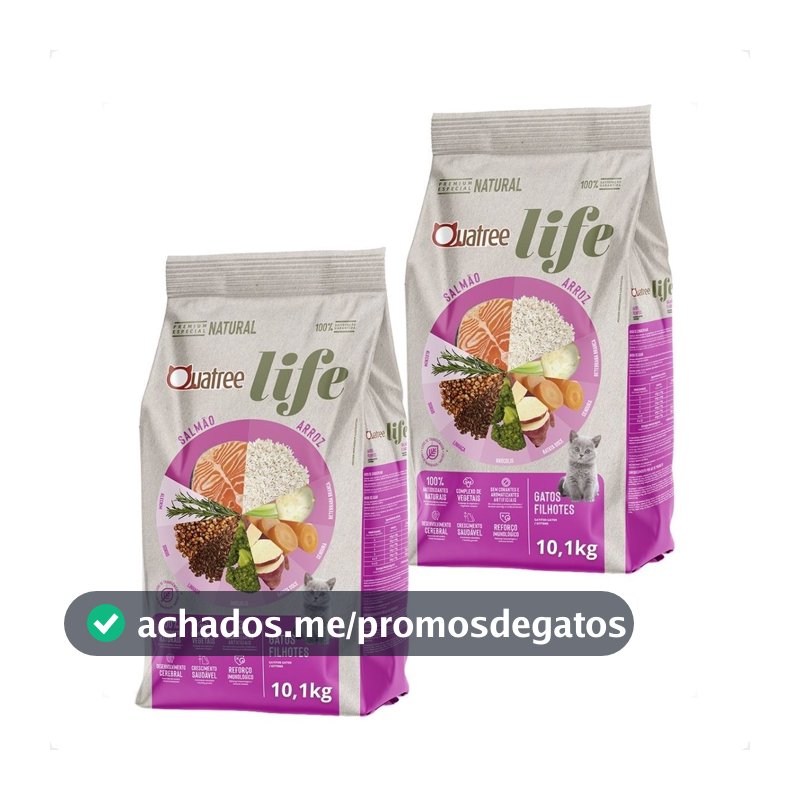 Kit 2 Ração Quatree Life Gatos Filhotes Salmão e Arroz - 10,1Kg